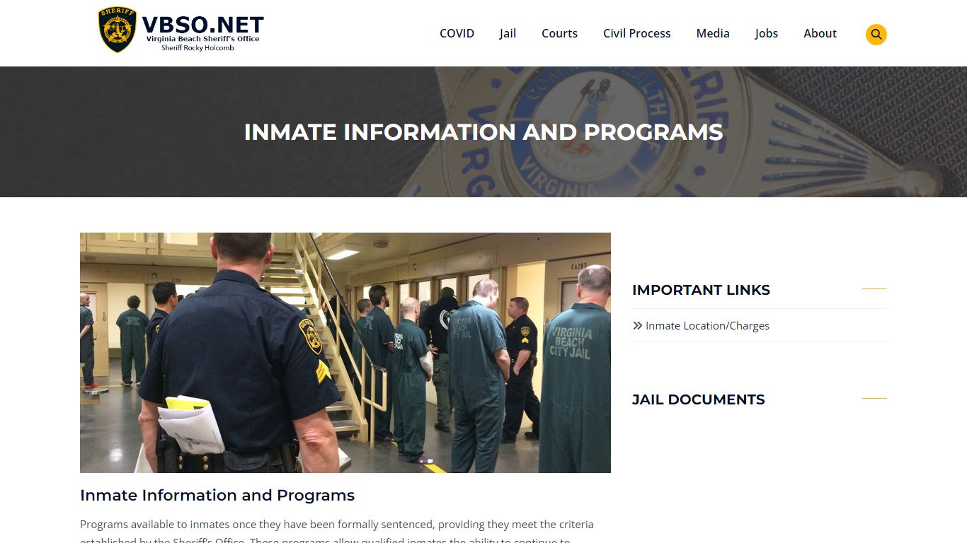 Inmate Information and Programs - Virginia Beach Sheriff's Office